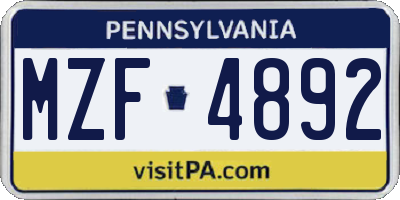 PA license plate MZF4892