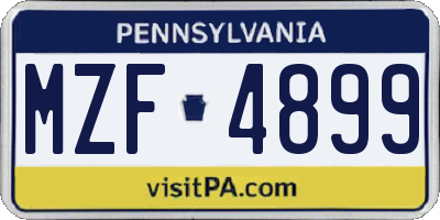 PA license plate MZF4899