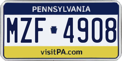 PA license plate MZF4908