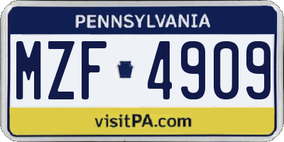 PA license plate MZF4909