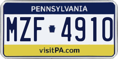 PA license plate MZF4910