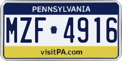 PA license plate MZF4916