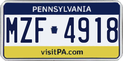 PA license plate MZF4918
