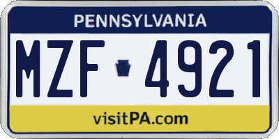 PA license plate MZF4921