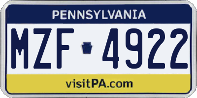 PA license plate MZF4922