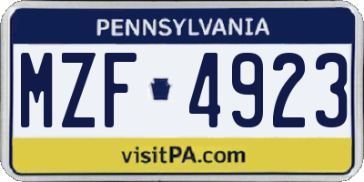 PA license plate MZF4923