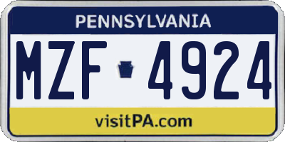 PA license plate MZF4924