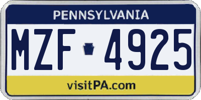 PA license plate MZF4925