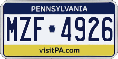 PA license plate MZF4926