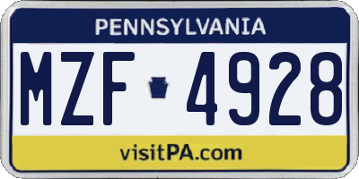 PA license plate MZF4928