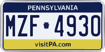 PA license plate MZF4930
