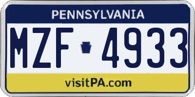 PA license plate MZF4933