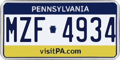 PA license plate MZF4934