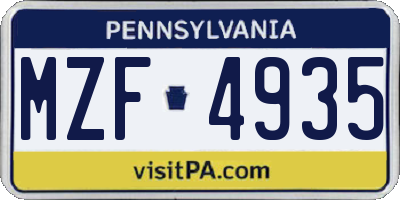 PA license plate MZF4935