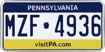 PA license plate MZF4936