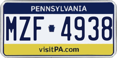 PA license plate MZF4938