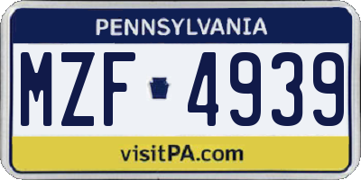 PA license plate MZF4939