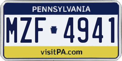PA license plate MZF4941