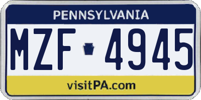 PA license plate MZF4945