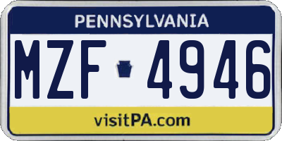 PA license plate MZF4946