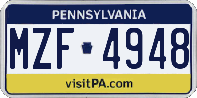 PA license plate MZF4948