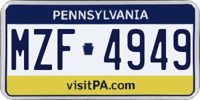 PA license plate MZF4949