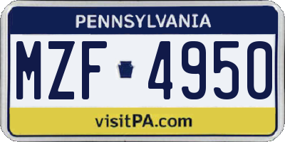 PA license plate MZF4950