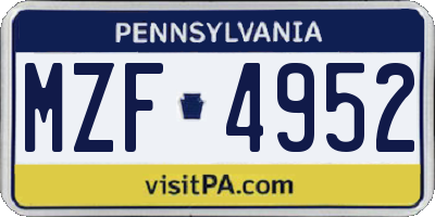 PA license plate MZF4952