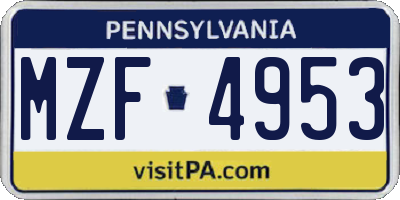PA license plate MZF4953
