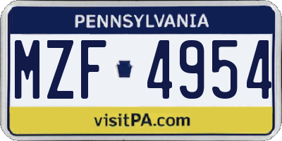 PA license plate MZF4954