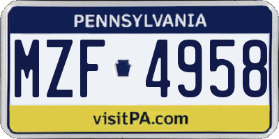 PA license plate MZF4958