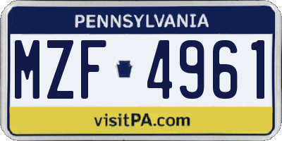 PA license plate MZF4961