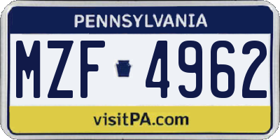 PA license plate MZF4962