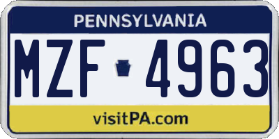 PA license plate MZF4963