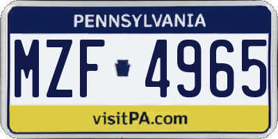 PA license plate MZF4965