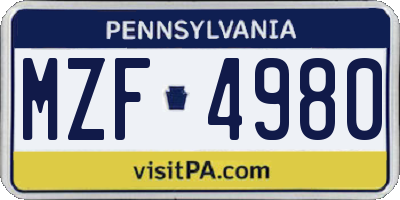 PA license plate MZF4980