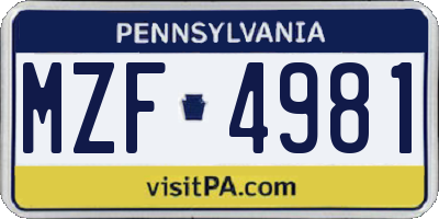 PA license plate MZF4981