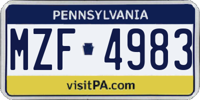 PA license plate MZF4983