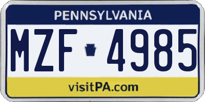 PA license plate MZF4985