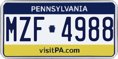 PA license plate MZF4988