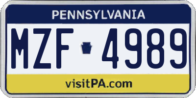PA license plate MZF4989