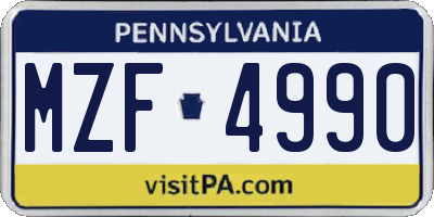 PA license plate MZF4990