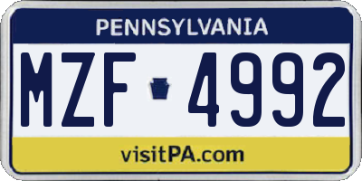 PA license plate MZF4992