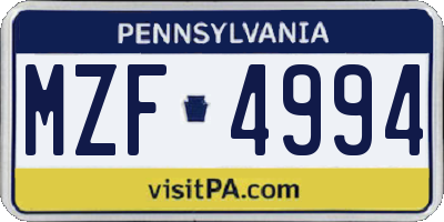 PA license plate MZF4994