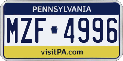 PA license plate MZF4996