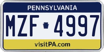 PA license plate MZF4997
