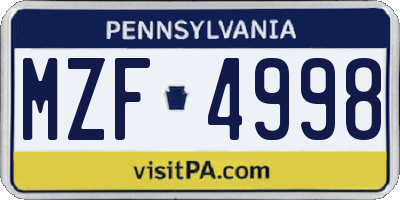 PA license plate MZF4998