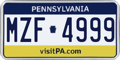 PA license plate MZF4999