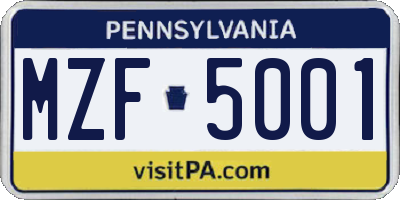 PA license plate MZF5001