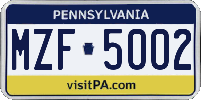 PA license plate MZF5002
